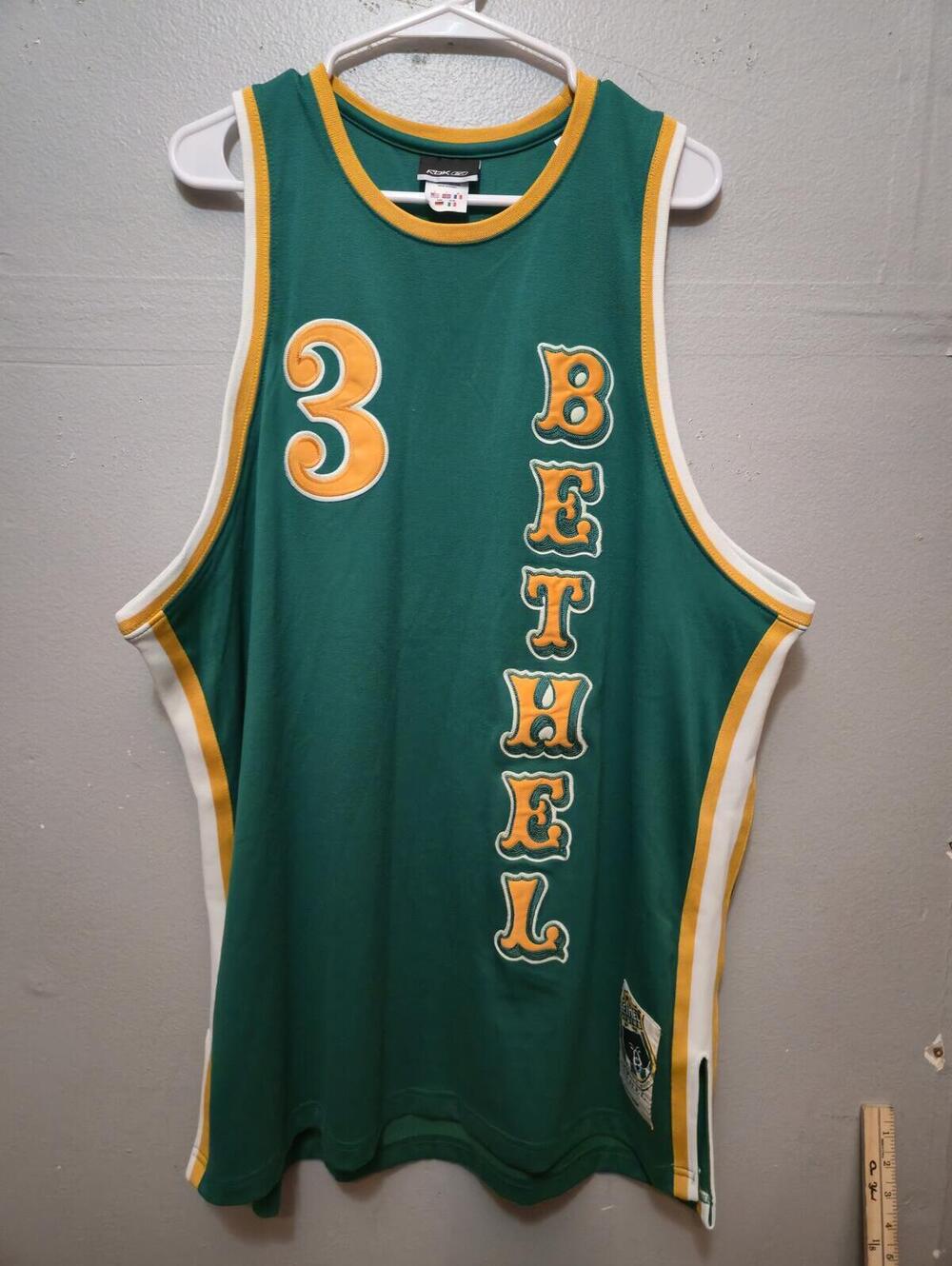 Reebok Bethel Bruins Basketball Jersey #3 Iverson Green Yellow